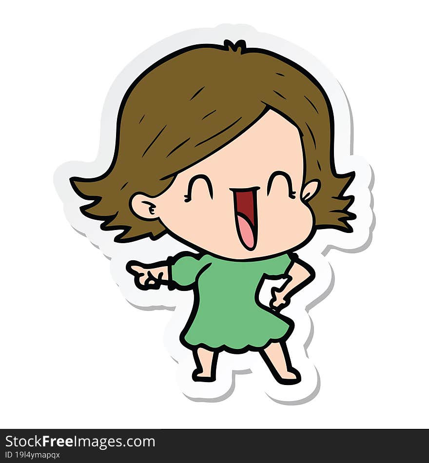 sticker of a cartoon happy woman