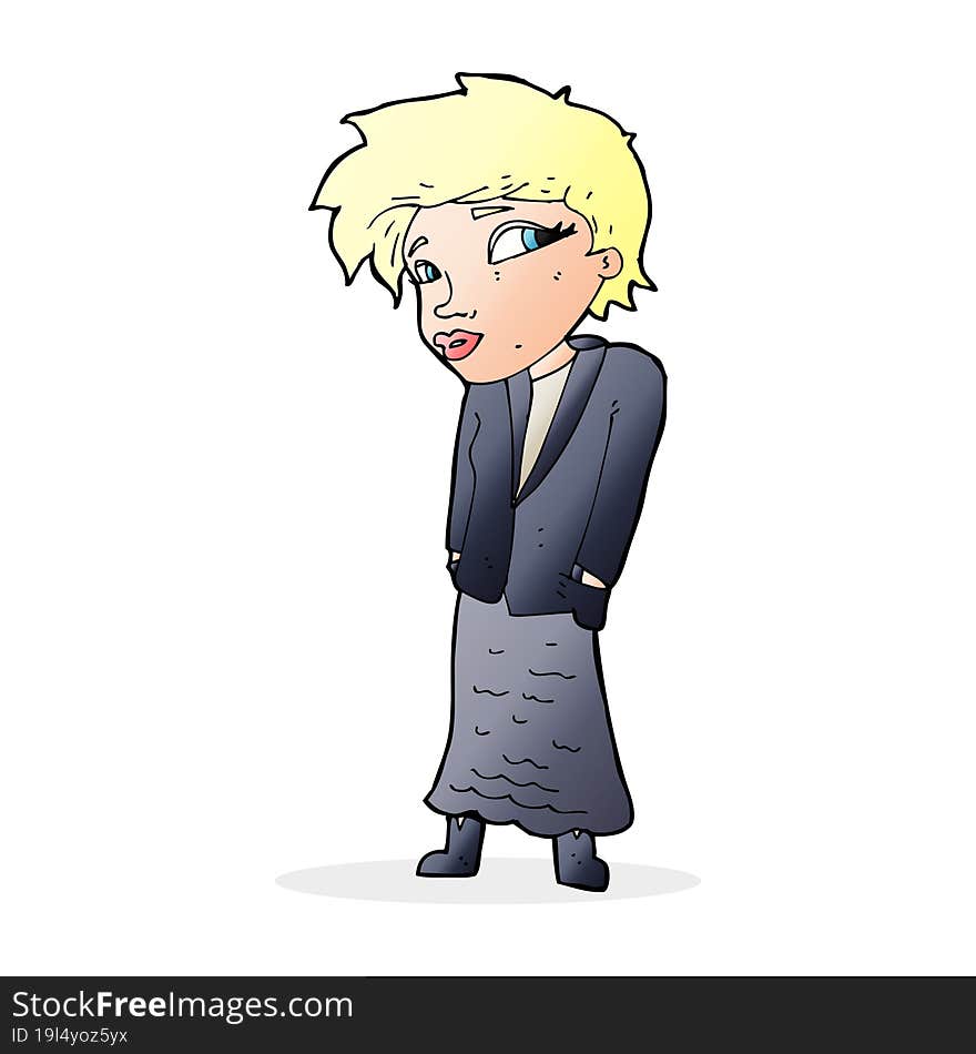 Cartoon Woman With Hands In Pockets