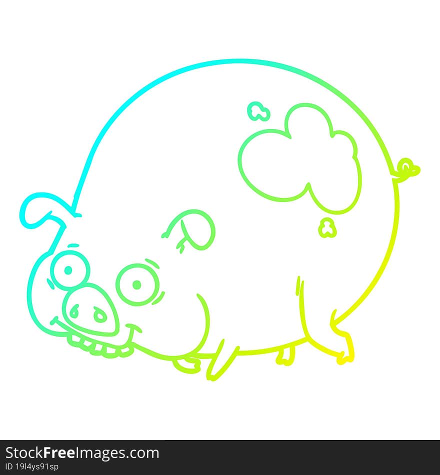 cold gradient line drawing of a cartoon muddy pig