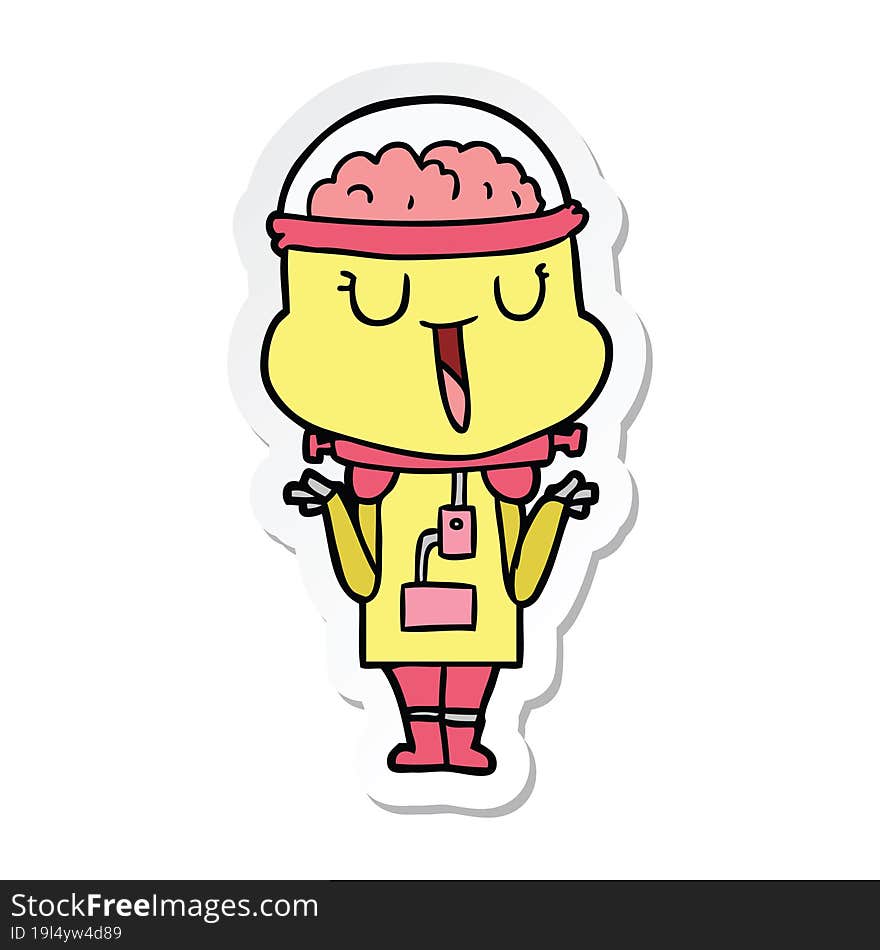 sticker of a happy cartoon robot shrugging shoulders