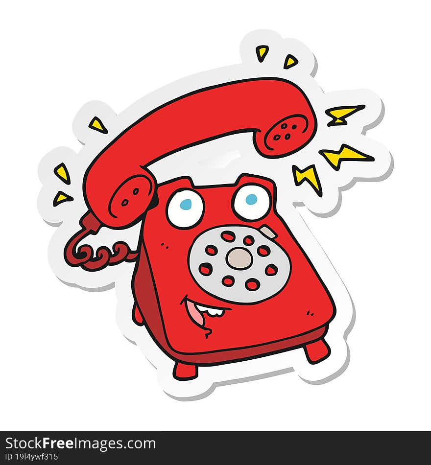 sticker of a cartoon ringing telephone