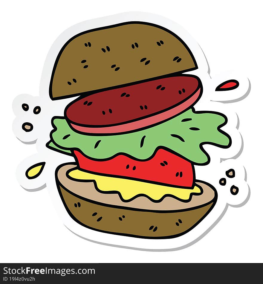 sticker of a quirky hand drawn cartoon veggie burger