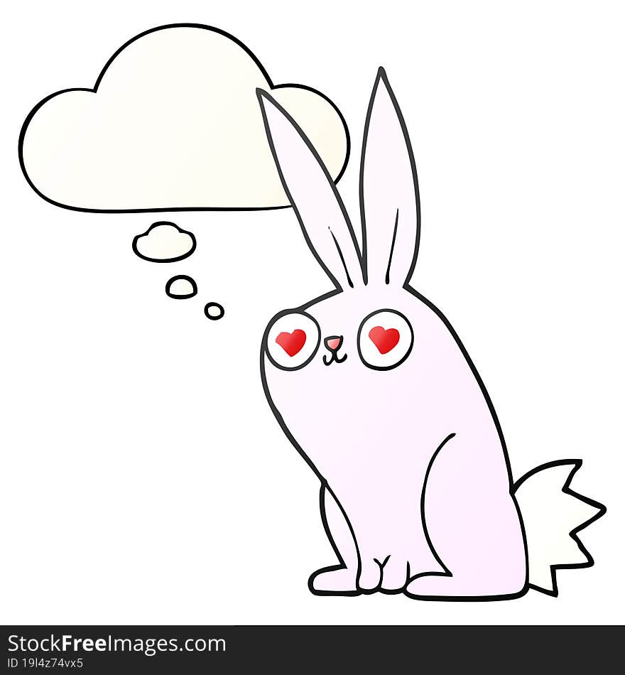 cartoon bunny rabbit in love with thought bubble in smooth gradient style