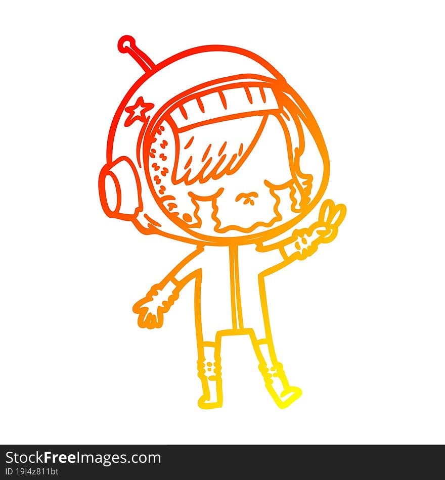 warm gradient line drawing cartoon crying astronaut girl