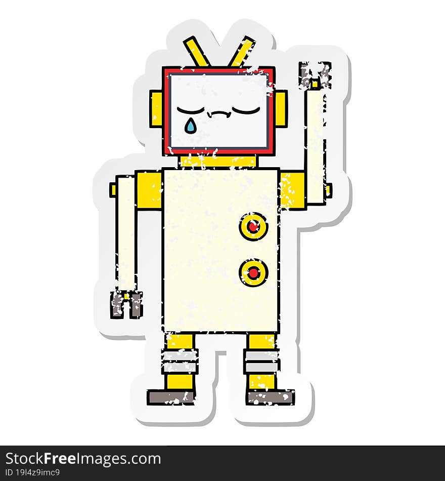 Distressed Sticker Of A Cute Cartoon Robot