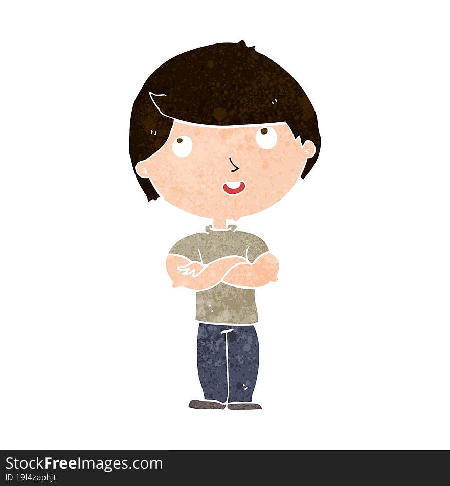 cartoon happy man with folded arms