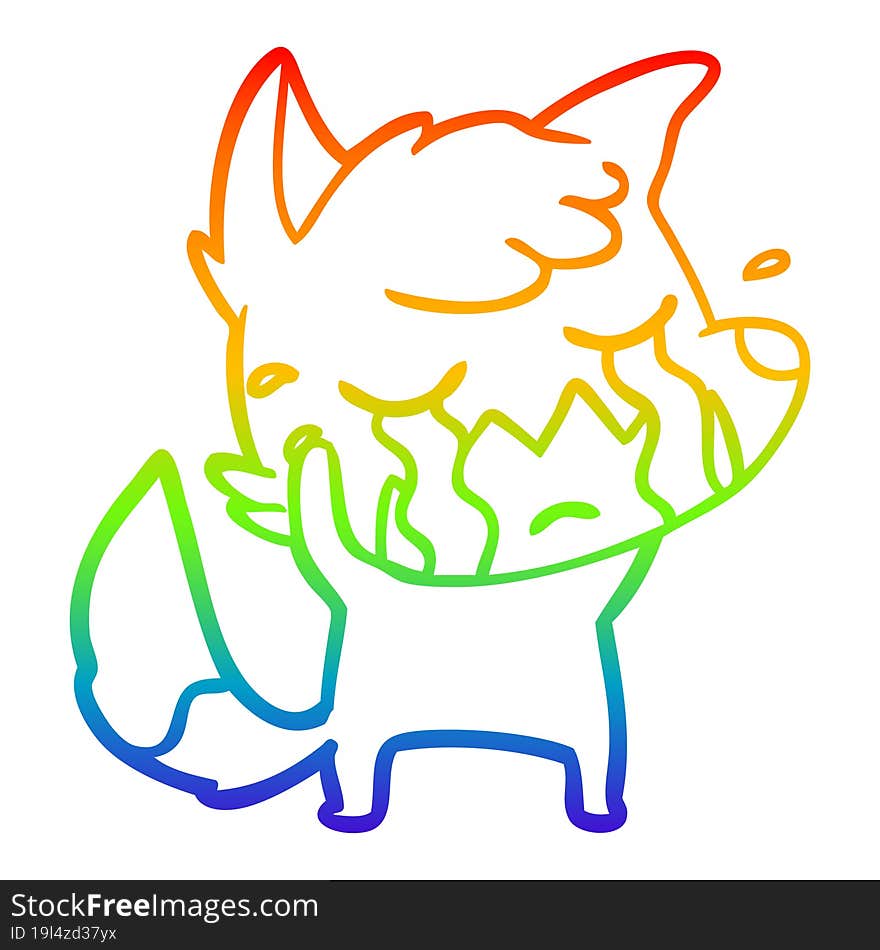 rainbow gradient line drawing crying fox cartoon