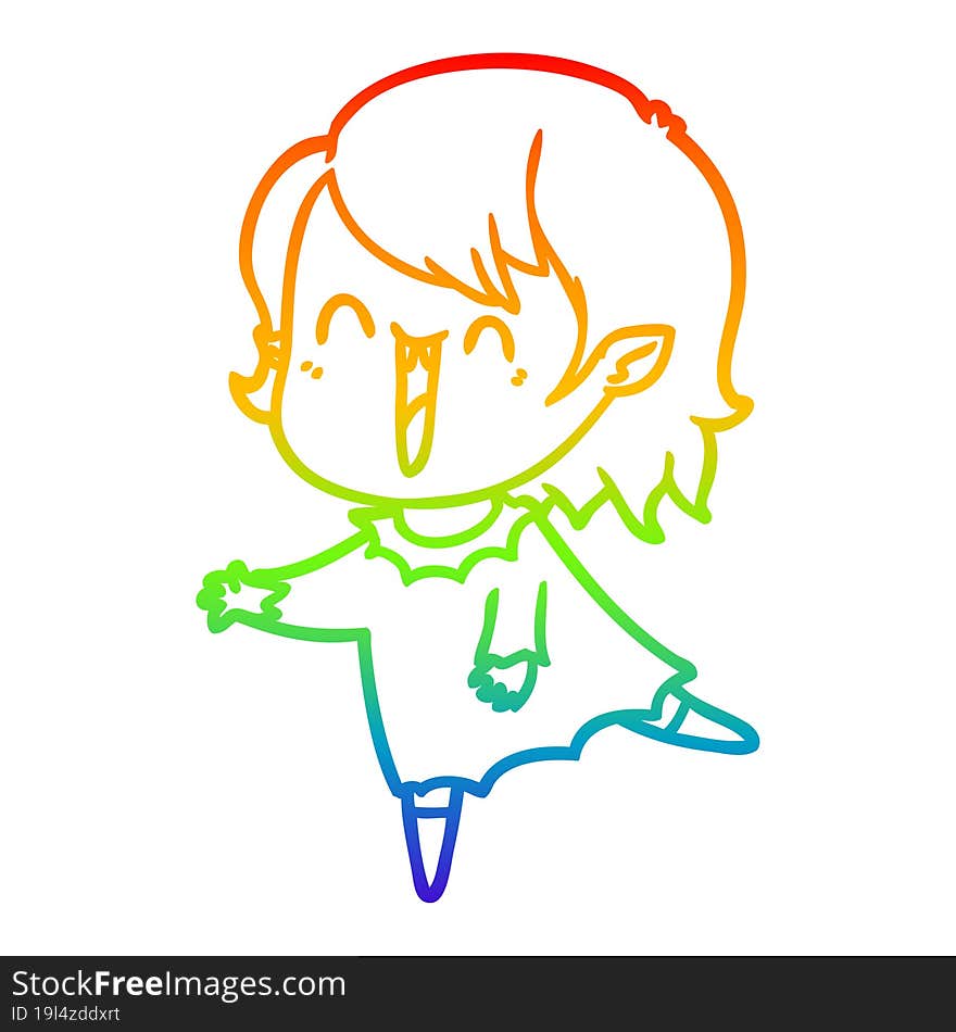 rainbow gradient line drawing cute cartoon happy vampire girl