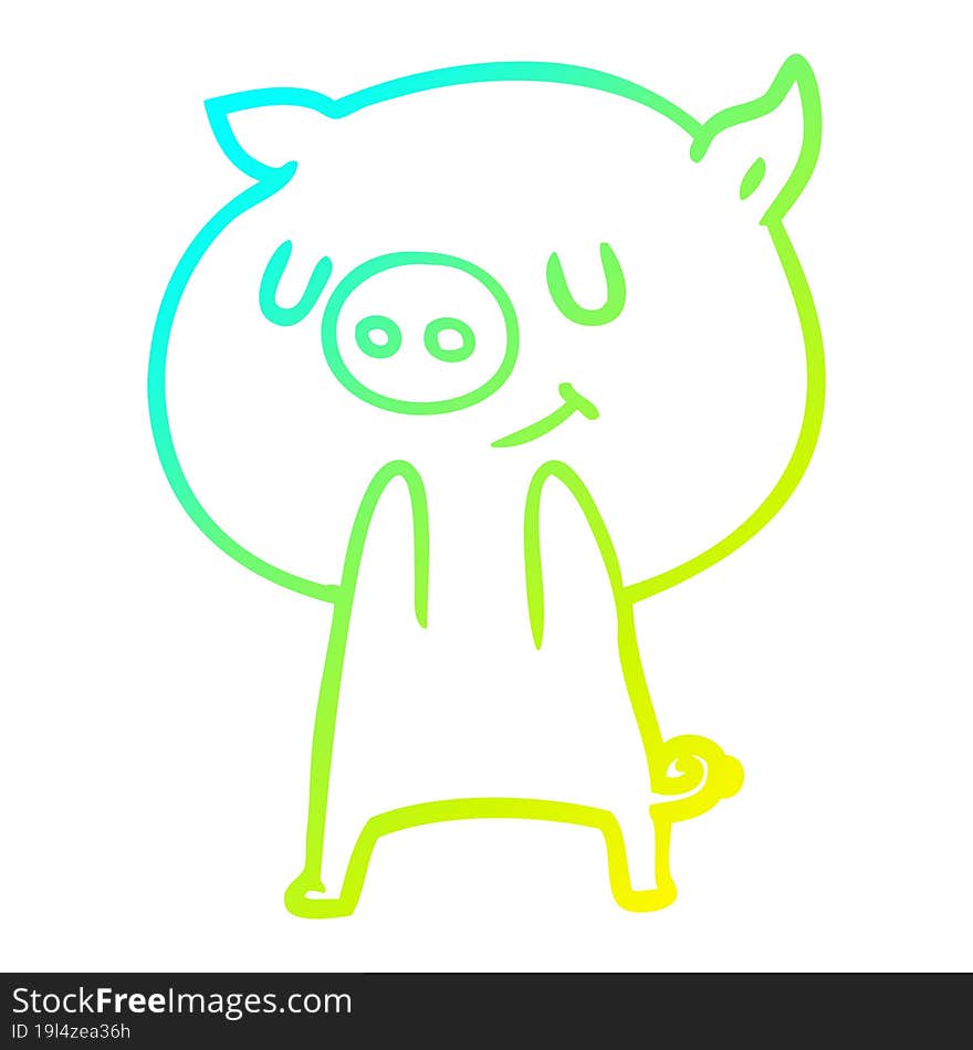 Cold Gradient Line Drawing Happy Cartoon Pig