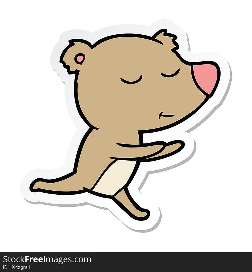 sticker of a happy cartoon bear running