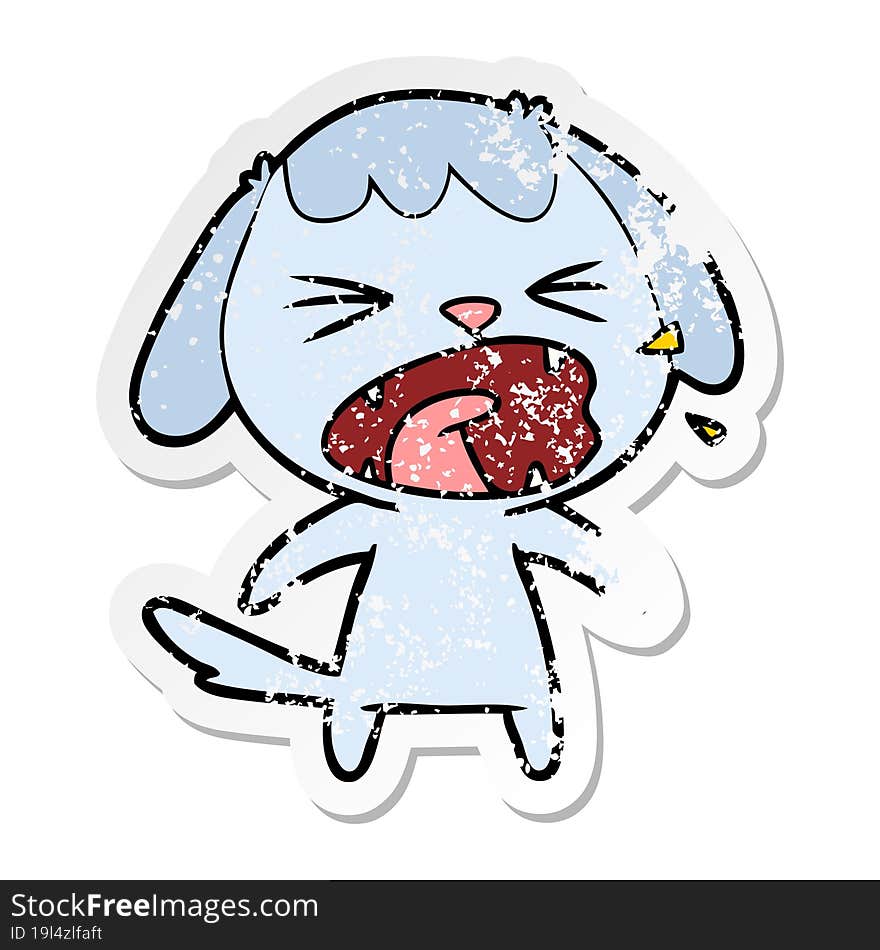 Distressed Sticker Of A Cute Cartoon Dog Barking