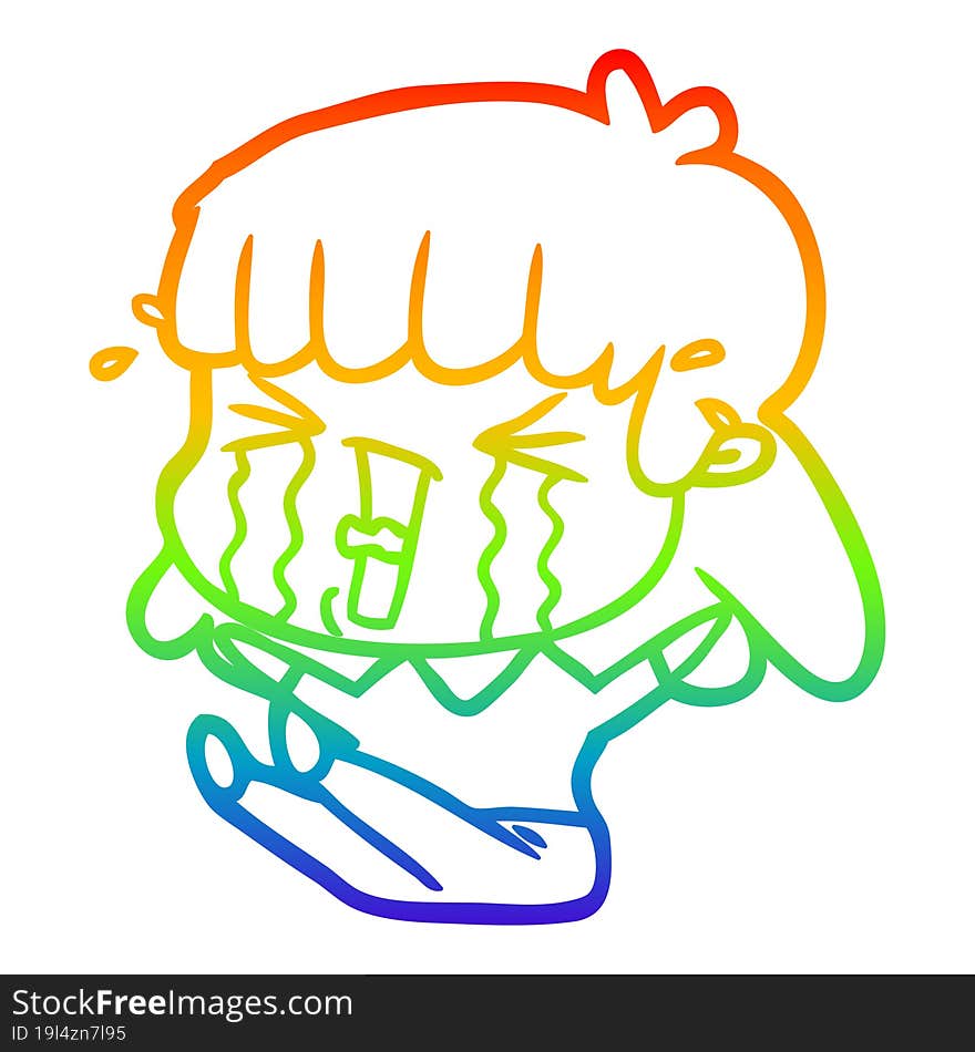 rainbow gradient line drawing cartoon woman in tears