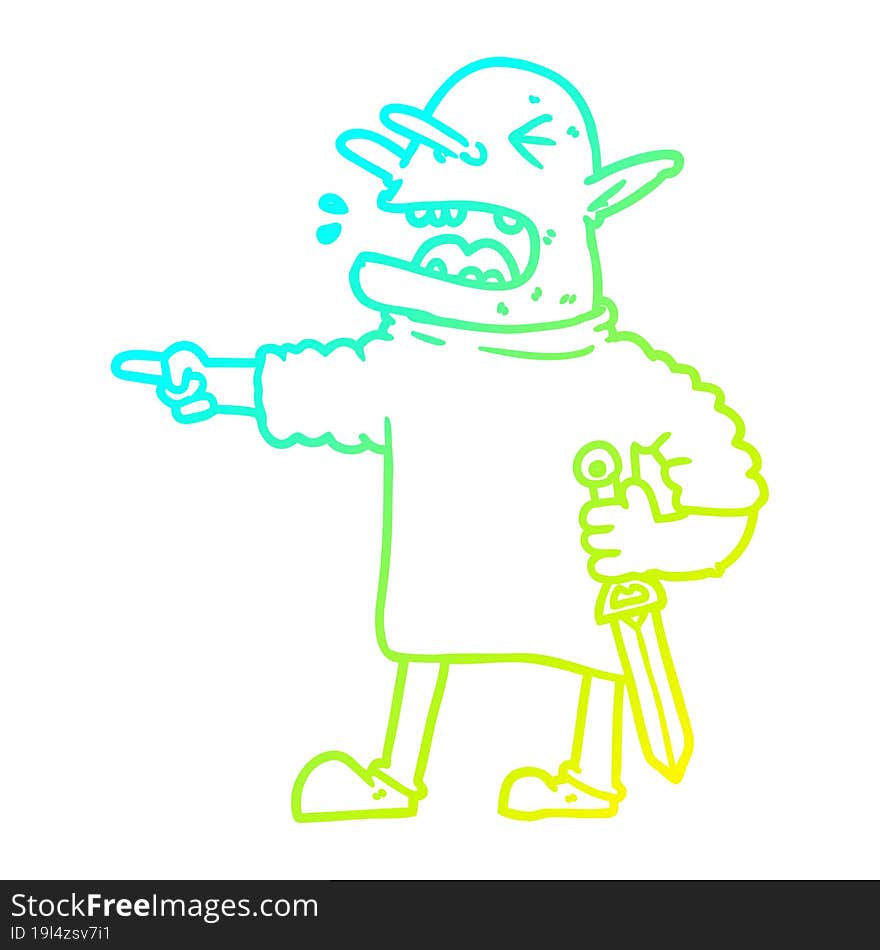 cold gradient line drawing cartoon goblin with knife