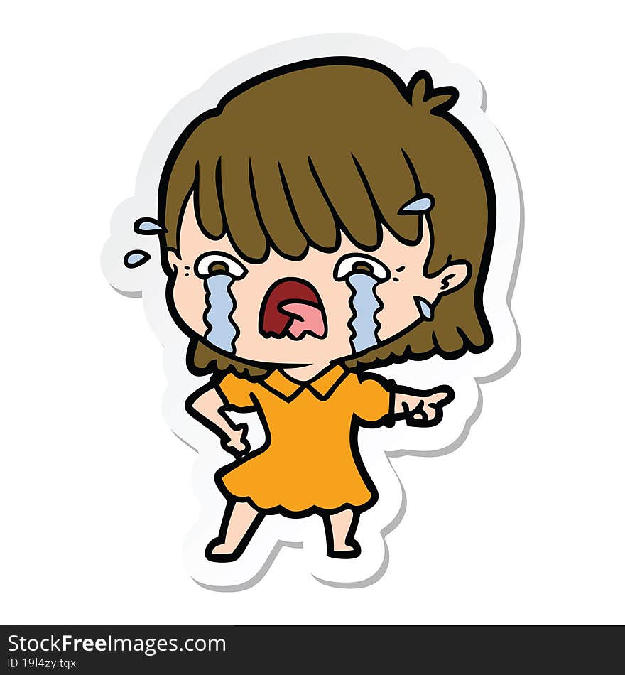 sticker of a cartoon girl crying