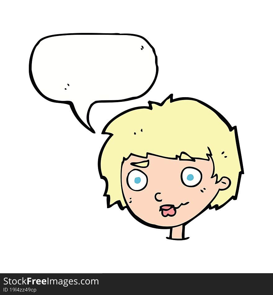 Cartoon Confused Woman With Speech Bubble