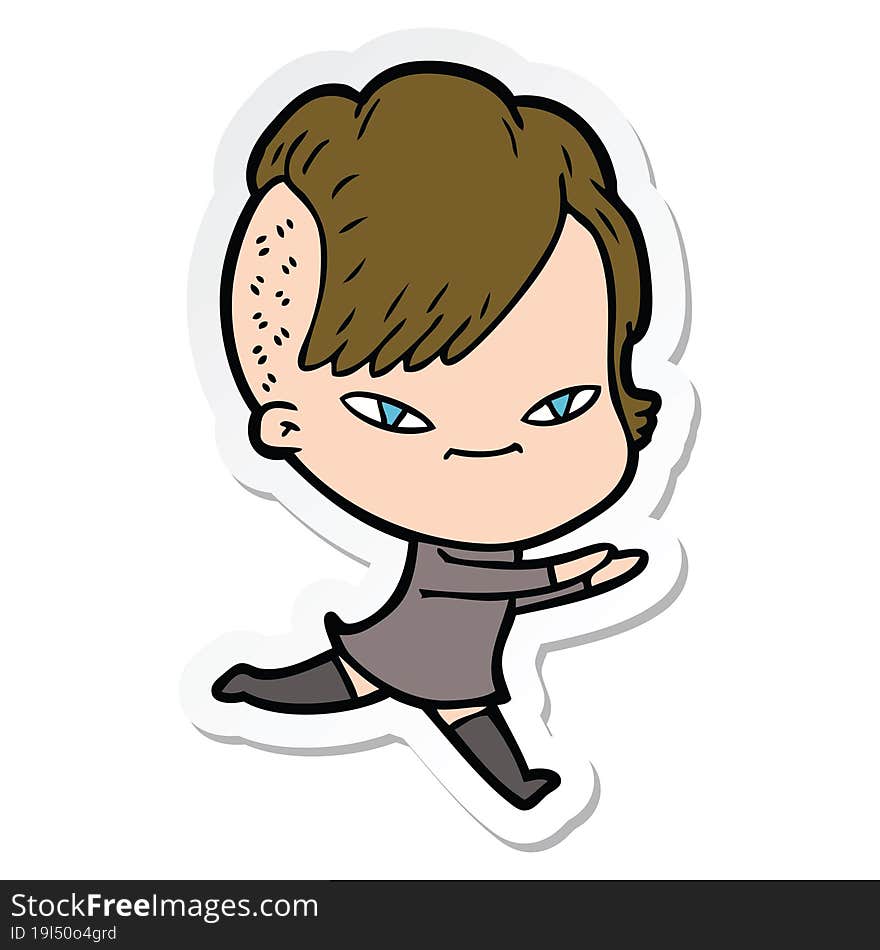 sticker of a cute cartoon girl with hipster haircut