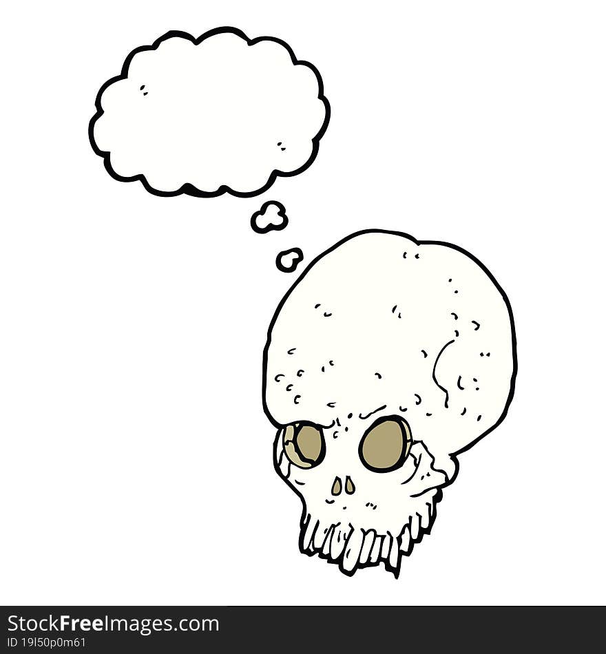 cartoon spooky skull with thought bubble