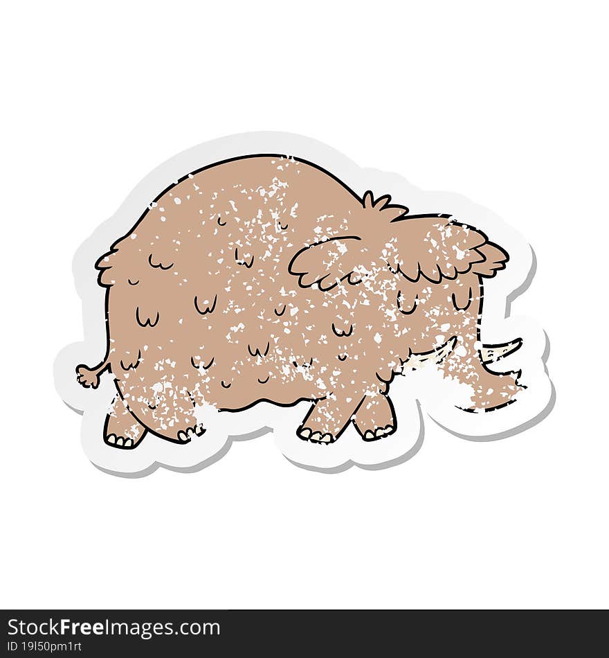 distressed sticker of a cartoon prehistoric mammoth