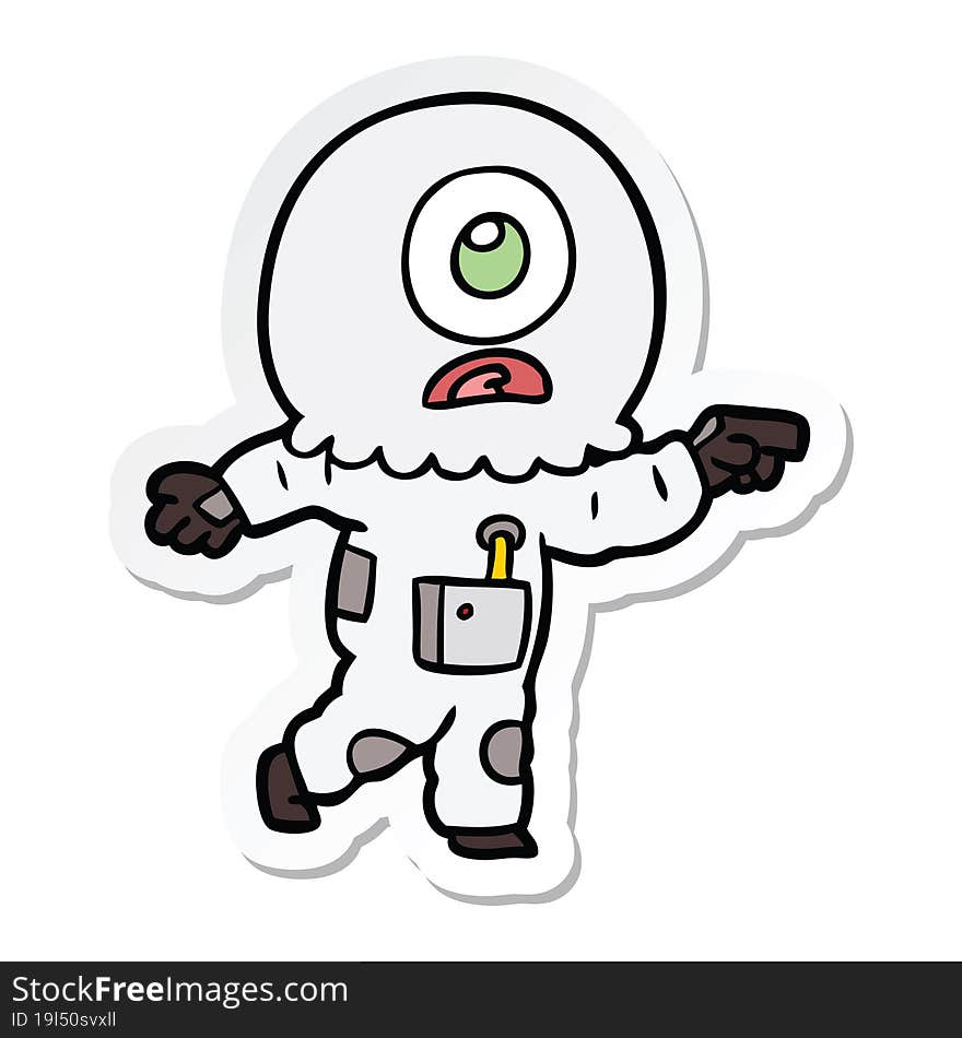 Sticker Of A Cartoon Cyclops Alien Spaceman Pointing