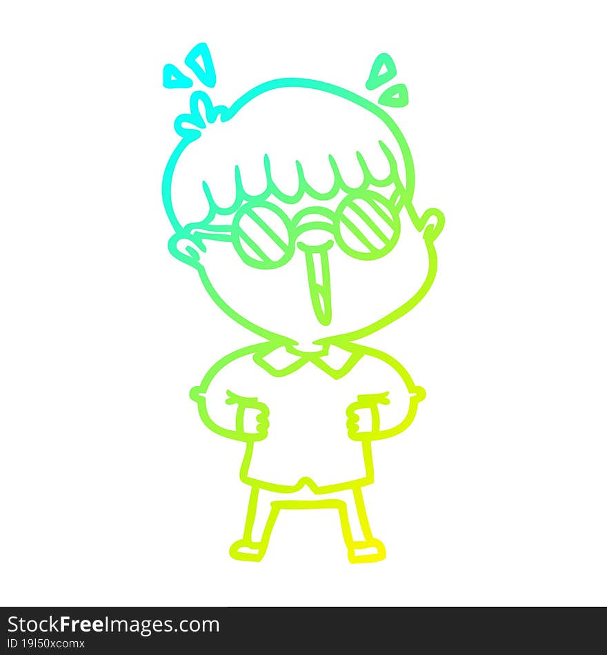 cold gradient line drawing cartoon boy wearing spectacles