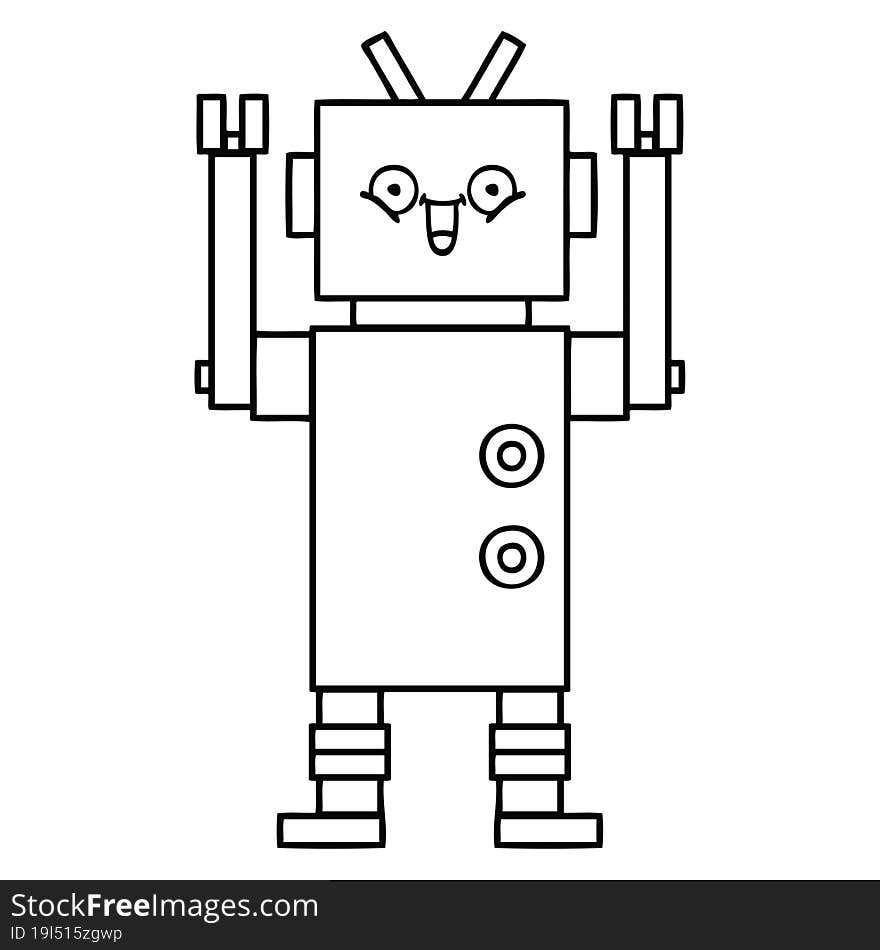 line drawing cartoon of a happy robot