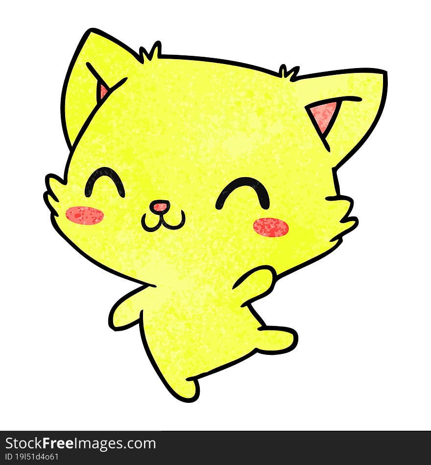 textured cartoon illustration of cute kawaii cat. textured cartoon illustration of cute kawaii cat