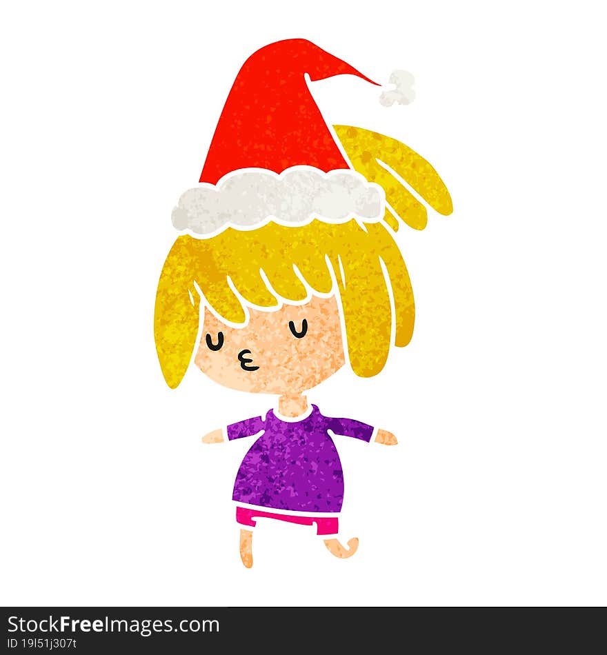 christmas retro cartoon of kawaii girl