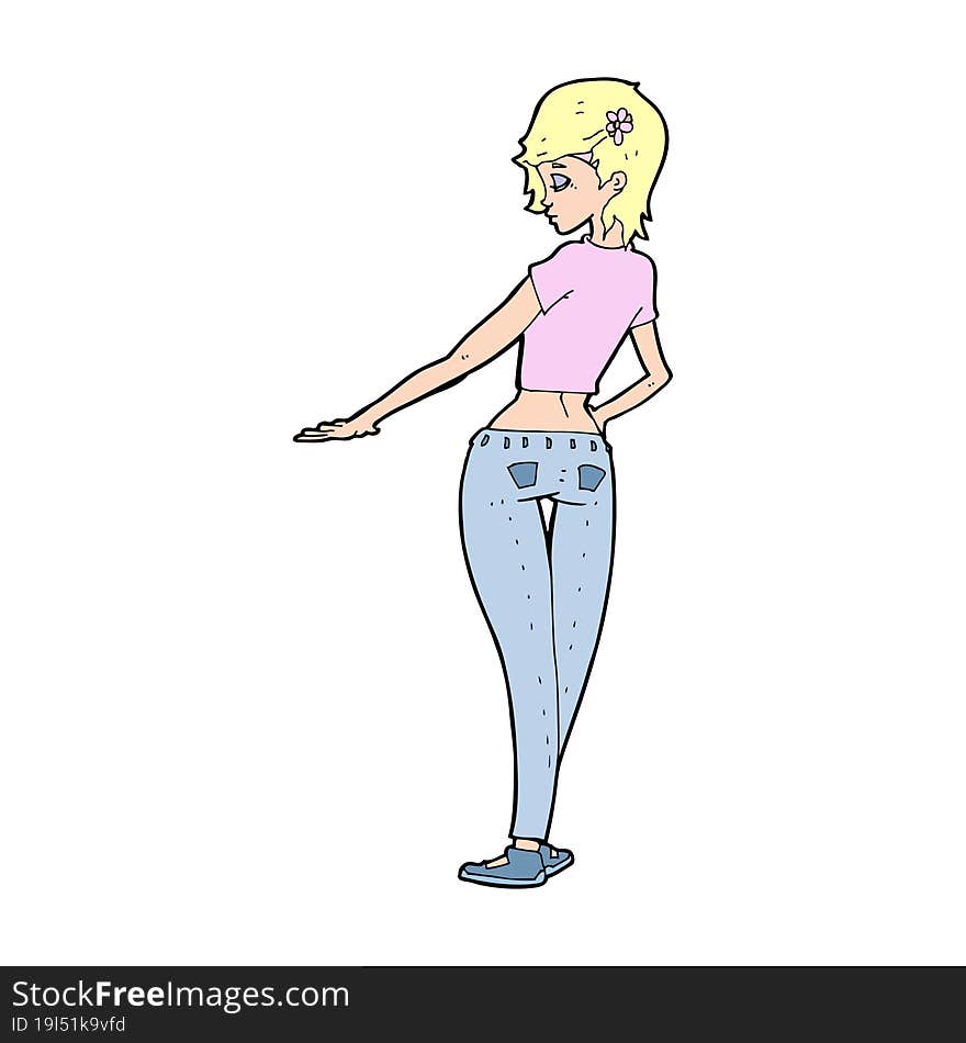 cartoon pretty girl in jeans and tee