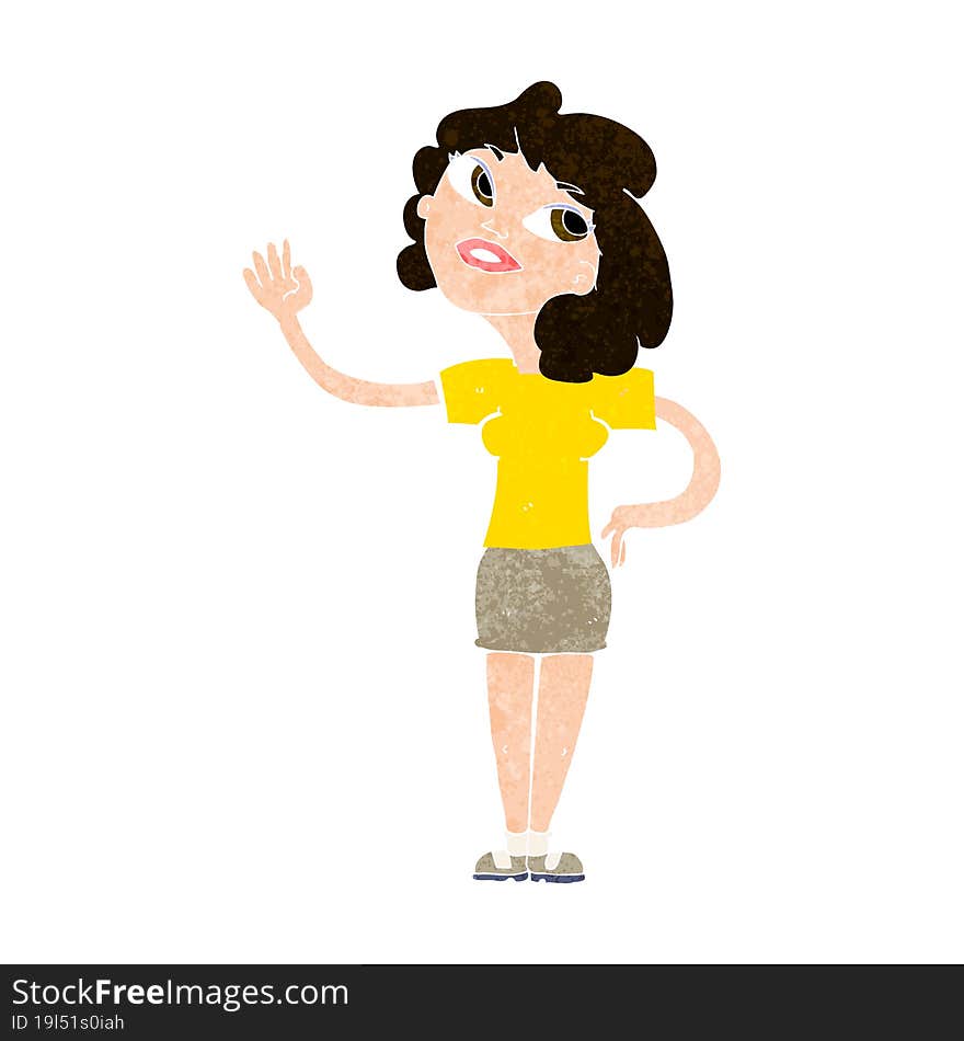 cartoon woman waving