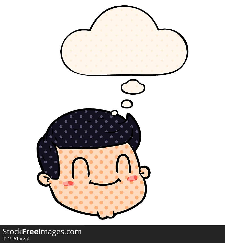 cartoon male face with thought bubble in comic book style