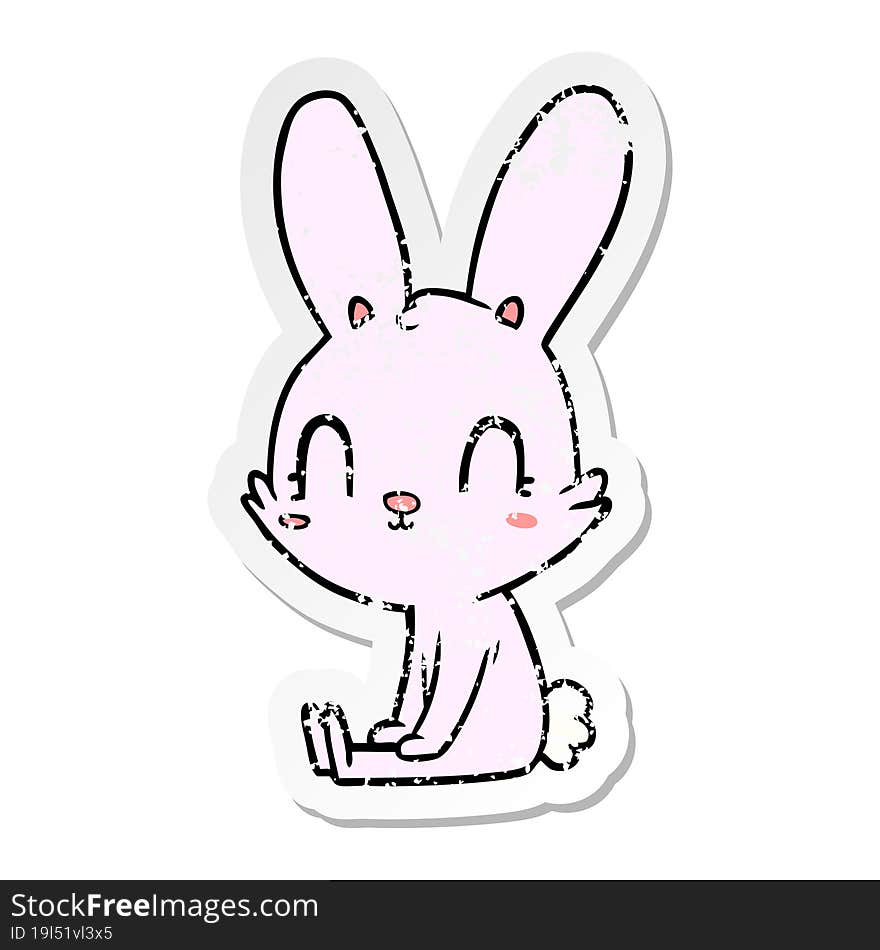 Distressed Sticker Of A Cute Cartoon Rabbit Sitting