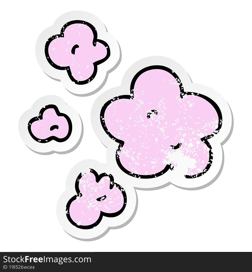 distressed sticker of a quirky hand drawn cartoon clouds