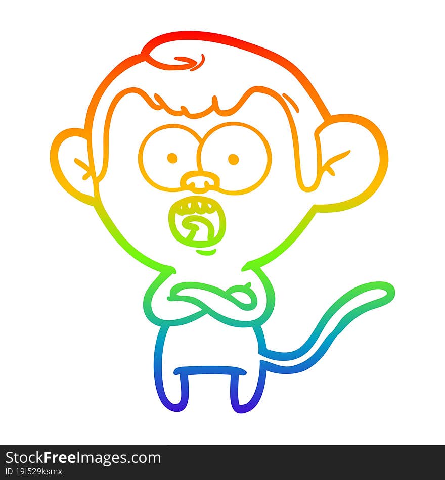 rainbow gradient line drawing cartoon shocked monkey