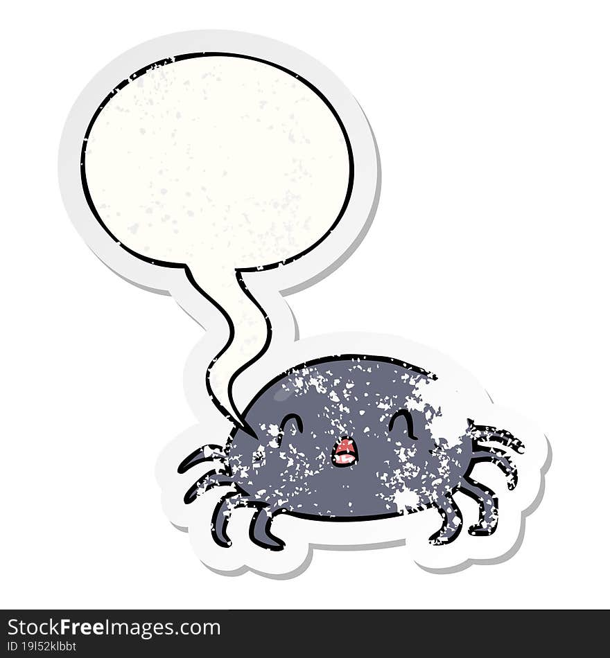 Cartoon Halloween Spider And Speech Bubble Distressed Sticker