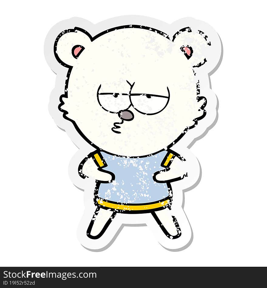 Distressed Sticker Of A Bored Polar Bear Cartoon