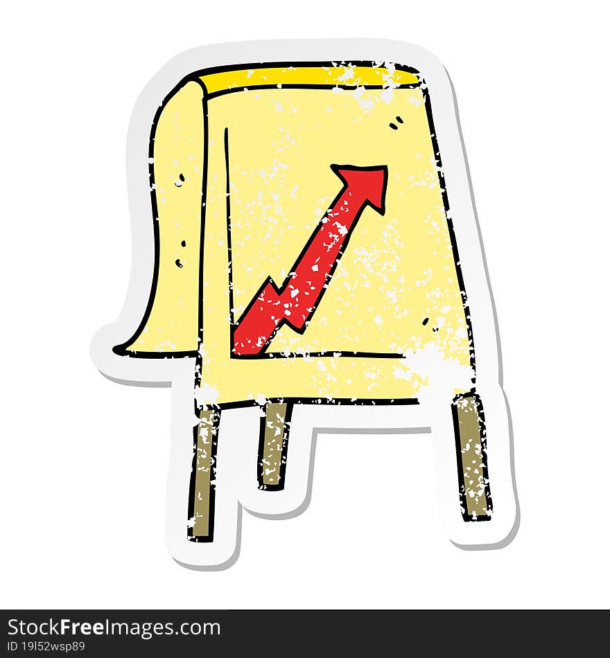 distressed sticker of a cartoon business chart with arrow