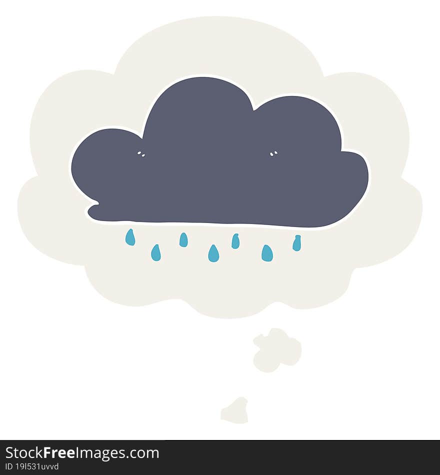 cartoon rain cloud and thought bubble in retro style