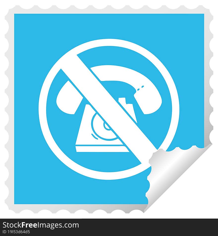 square peeling sticker cartoon no phones allowed sign