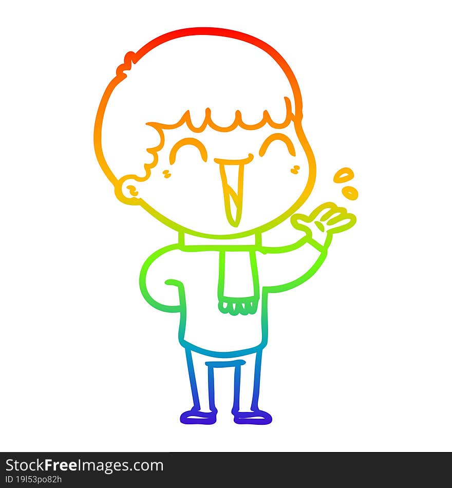 rainbow gradient line drawing of a cartoon happy man