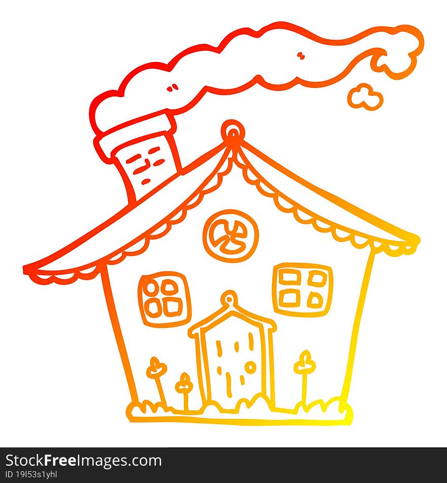 Warm Gradient Line Drawing Cartoon House