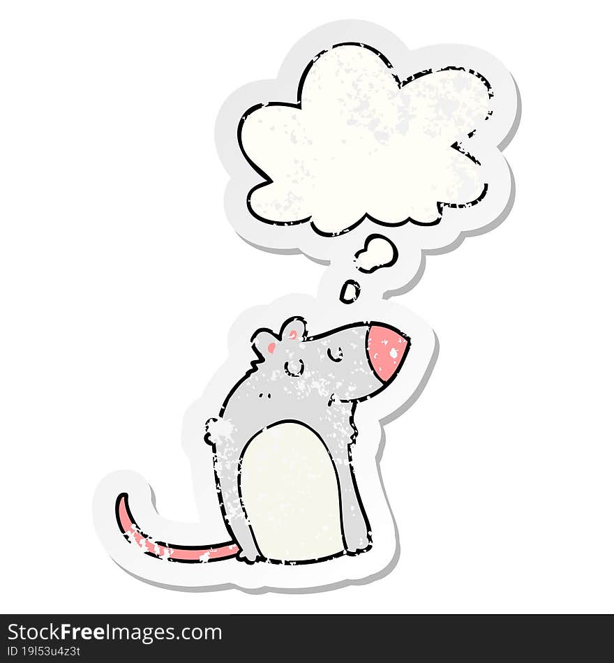 cartoon fat rat with thought bubble as a distressed worn sticker