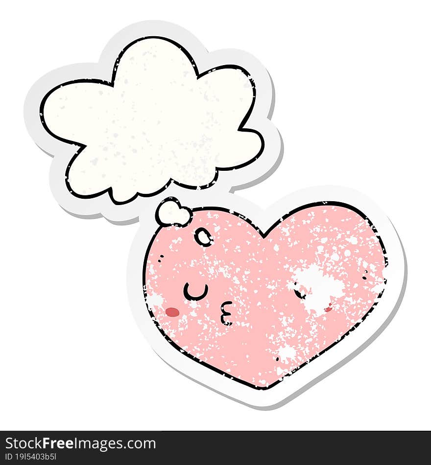 Cartoon Love Heart And Thought Bubble As A Distressed Worn Sticker