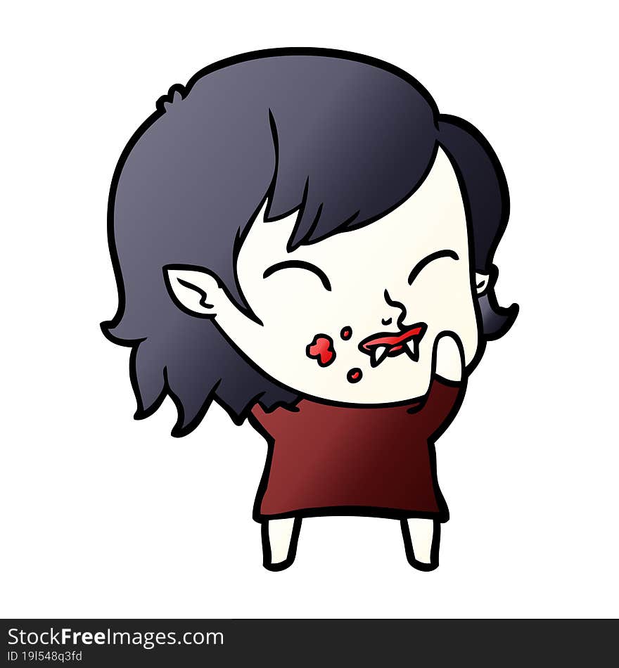 cartoon vampire girl with blood on cheek. cartoon vampire girl with blood on cheek