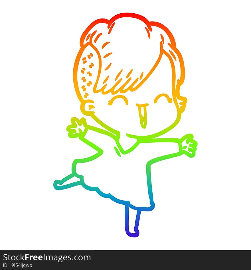 rainbow gradient line drawing cartoon happy hipster girl