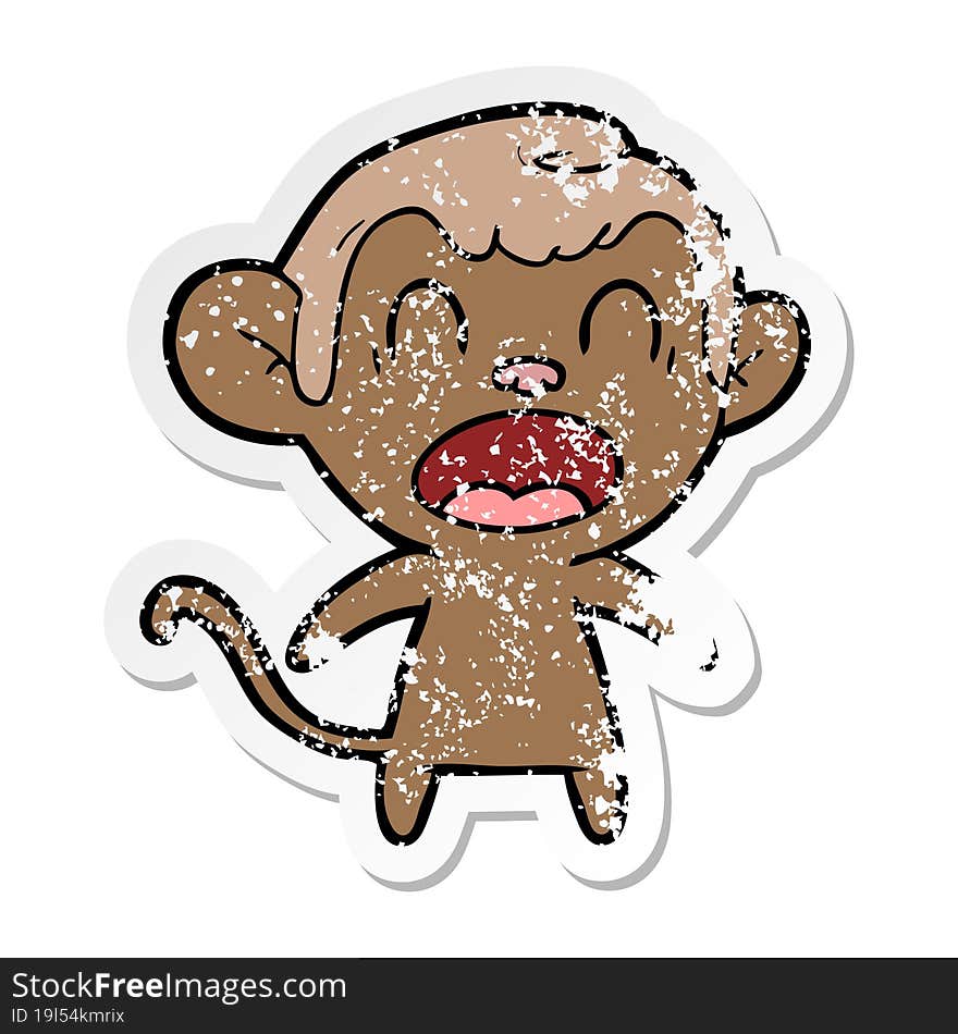 distressed sticker of a shouting cartoon monkey