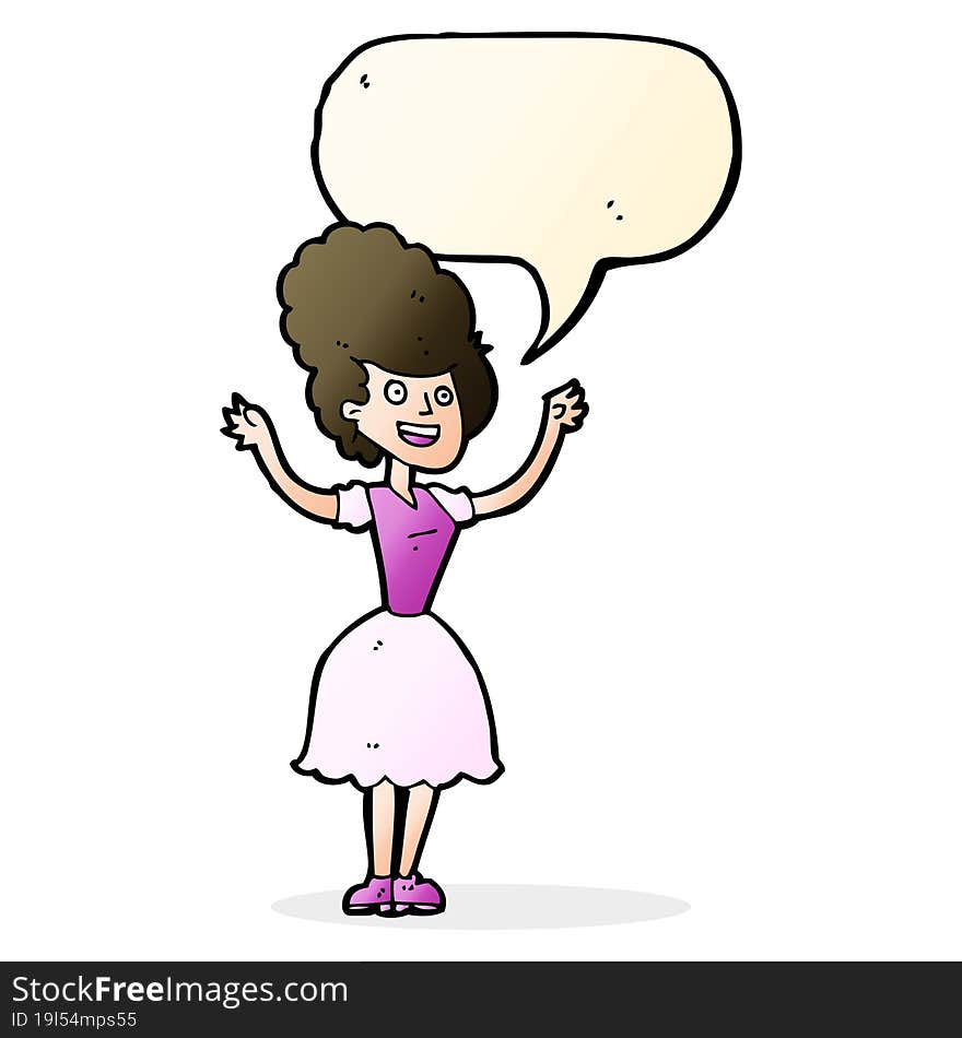 cartoon happy 1950 s woman with speech bubble