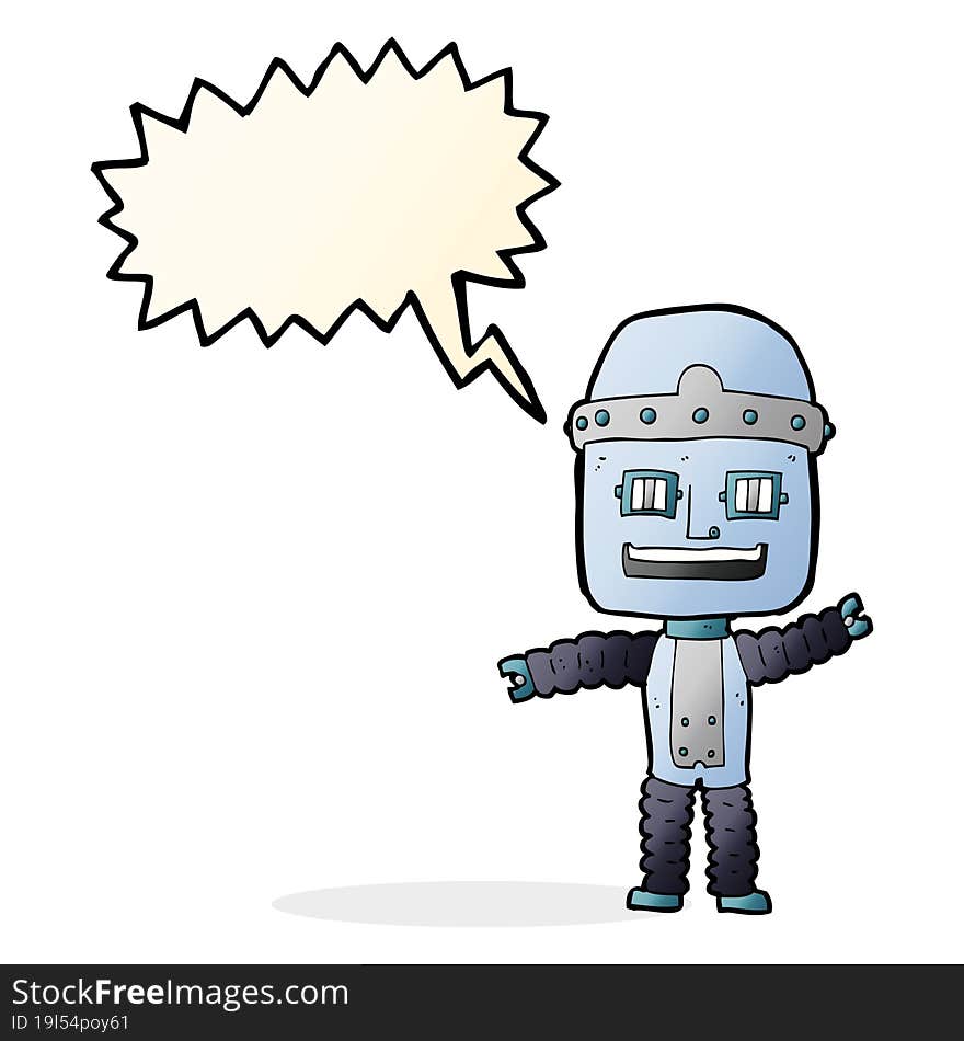 Cartoon Waving Robot With Speech Bubble