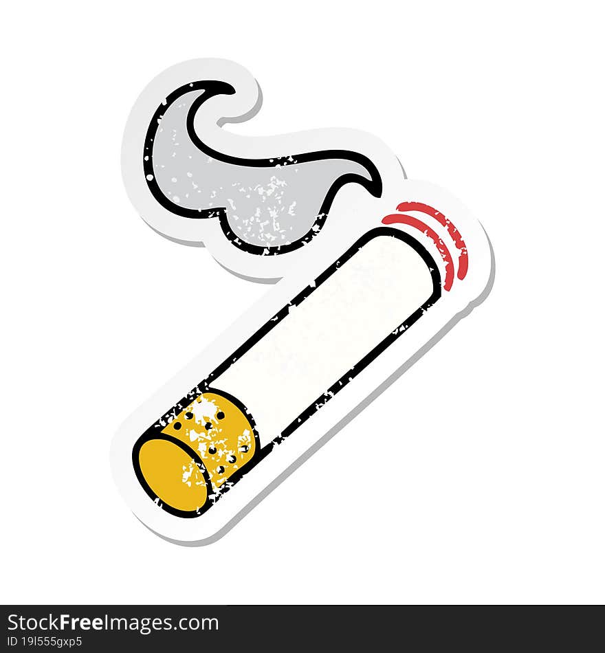 Distressed Sticker Of A Cute Cartoon Smoking Cigarette