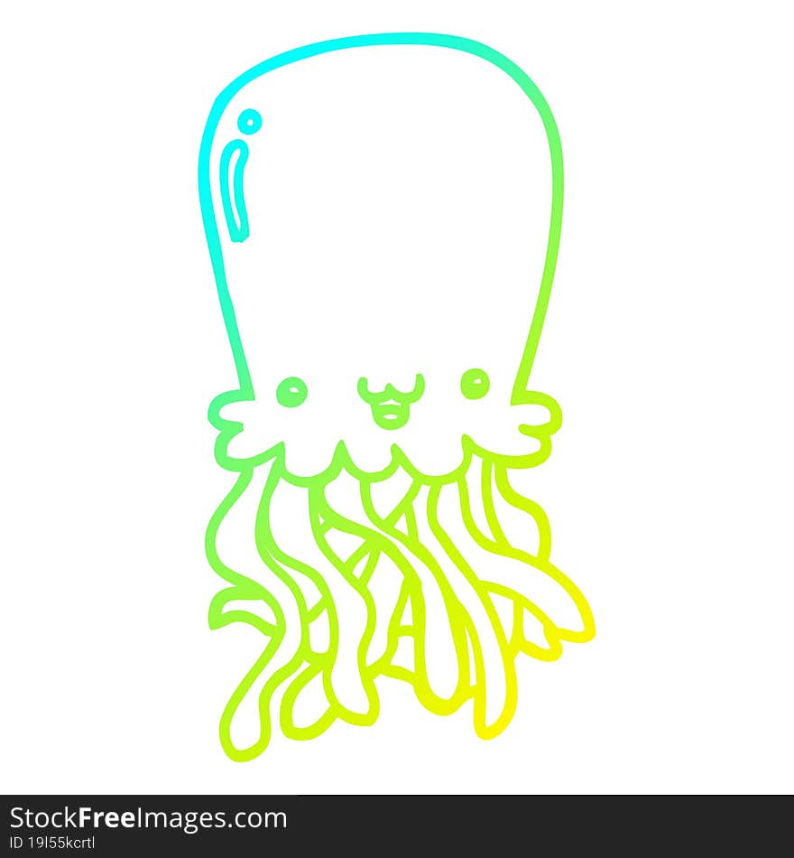 Cold Gradient Line Drawing Cartoon Octopus