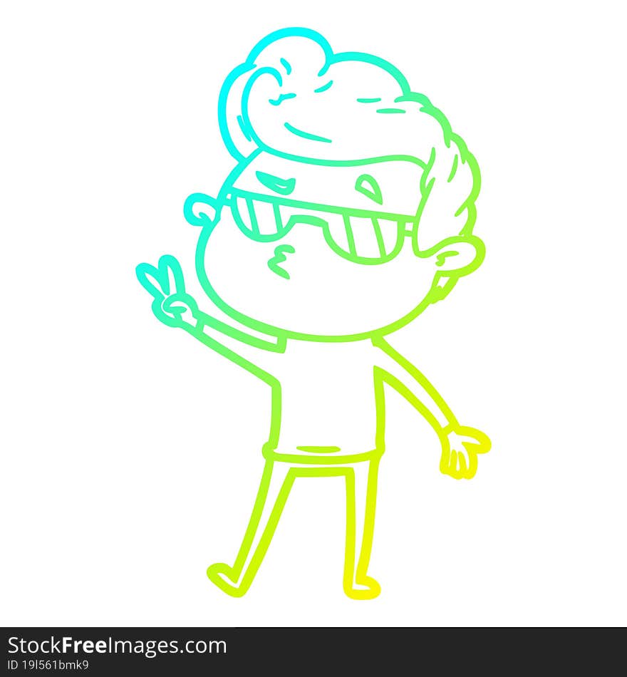 Cold Gradient Line Drawing Cartoon Cool Guy